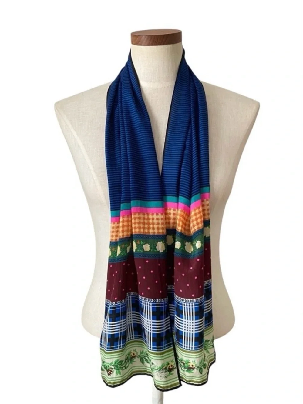 Vintage Kenzo Multi Print Silk Oblong Scarf